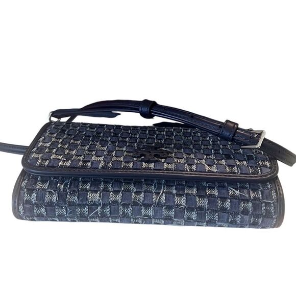 Tory Burch Thea Denim Navy Woven Flat Wallet Crossbody Bag NWT - Picture 3 of 11